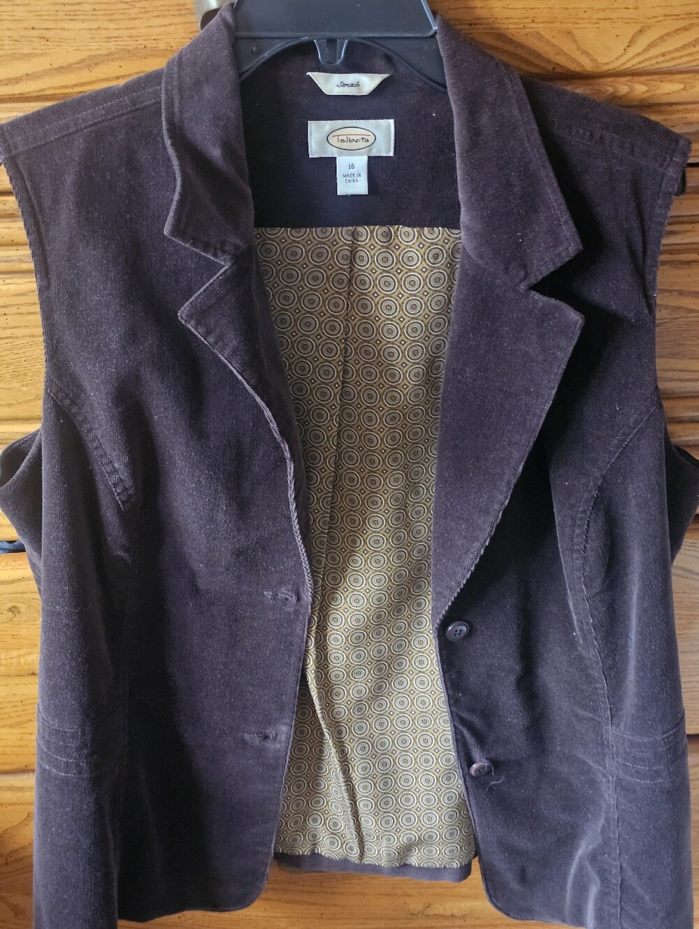 Talbots Brown Corduroy Sleeveless Blazer Vest